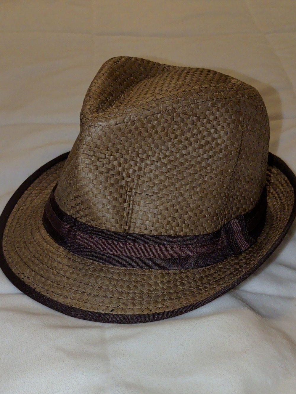 Brown Woven Straw Fedora Hat with Dark Brown Band - Men's Accessory